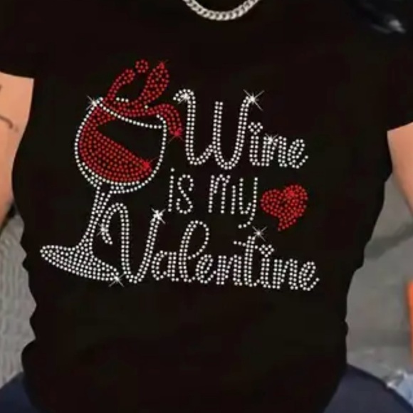 Tops - Black 'Wine is My Valentine' T-Shirt